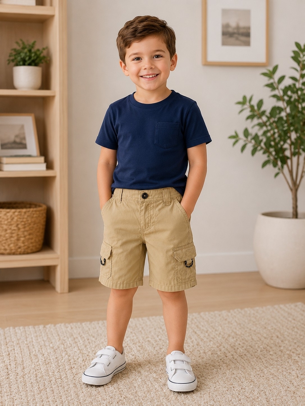 Wrangler Boys Khaki Cargo Shorts Size 4 Regular Beige Stretch Multiple Pockets